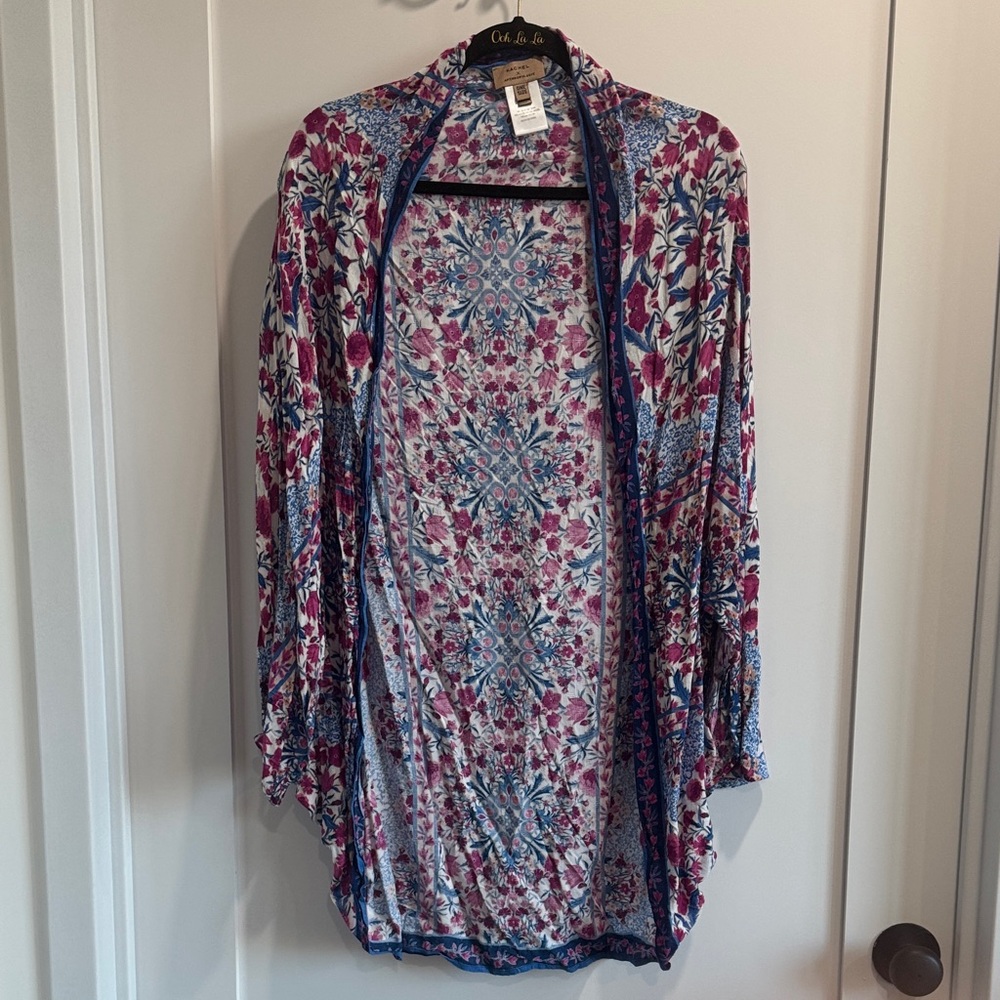 Anthropologie Blue and Pink Floral Kimono